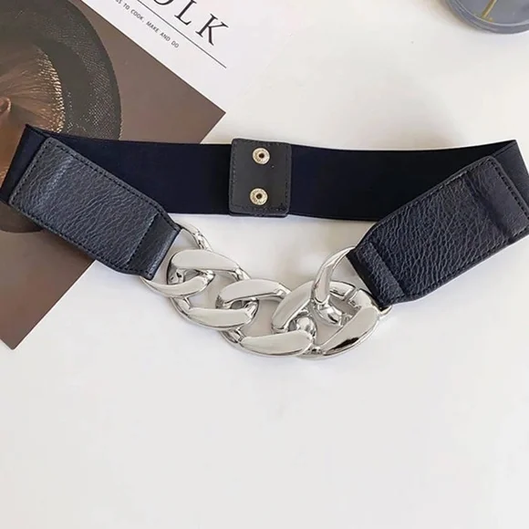 Luxe Vegan Leather Chain Snap Button Belt - Picture 6 of 6